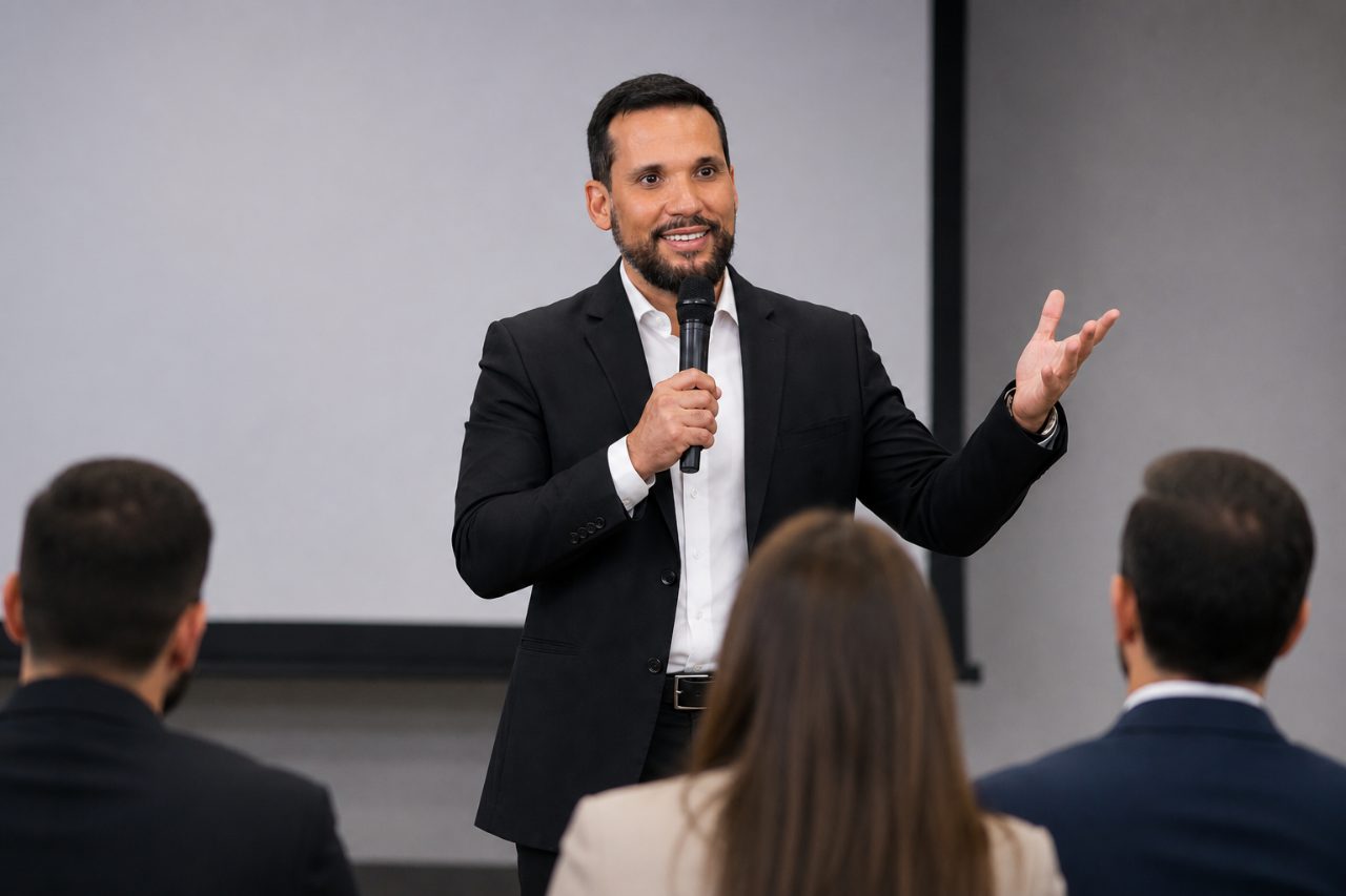 Professor Luiz Hosannah em palestra para uma plateia